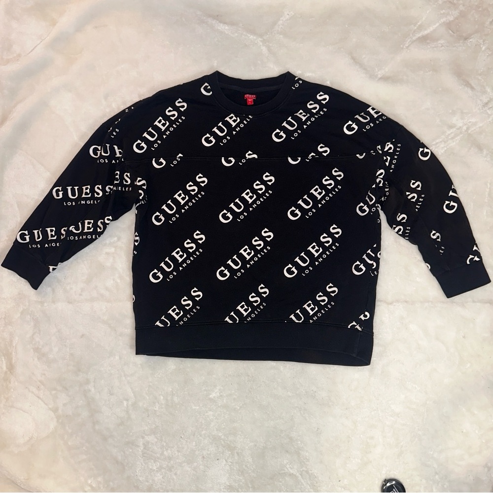 GUESS Black and White 3/4 Sleeve Crewneck Sweatshirt Size Large